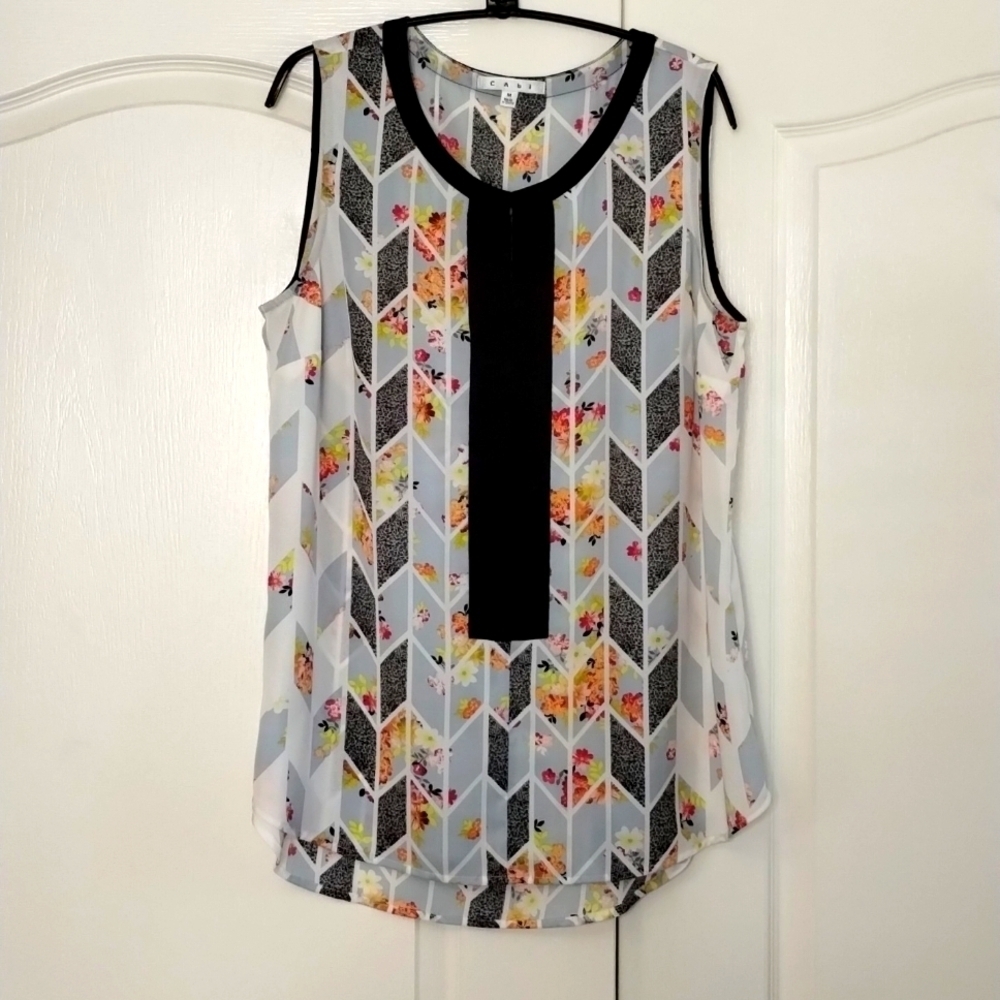 Cabi blouse grosgrain style 249 medium floral sleeveless top cabi gray black